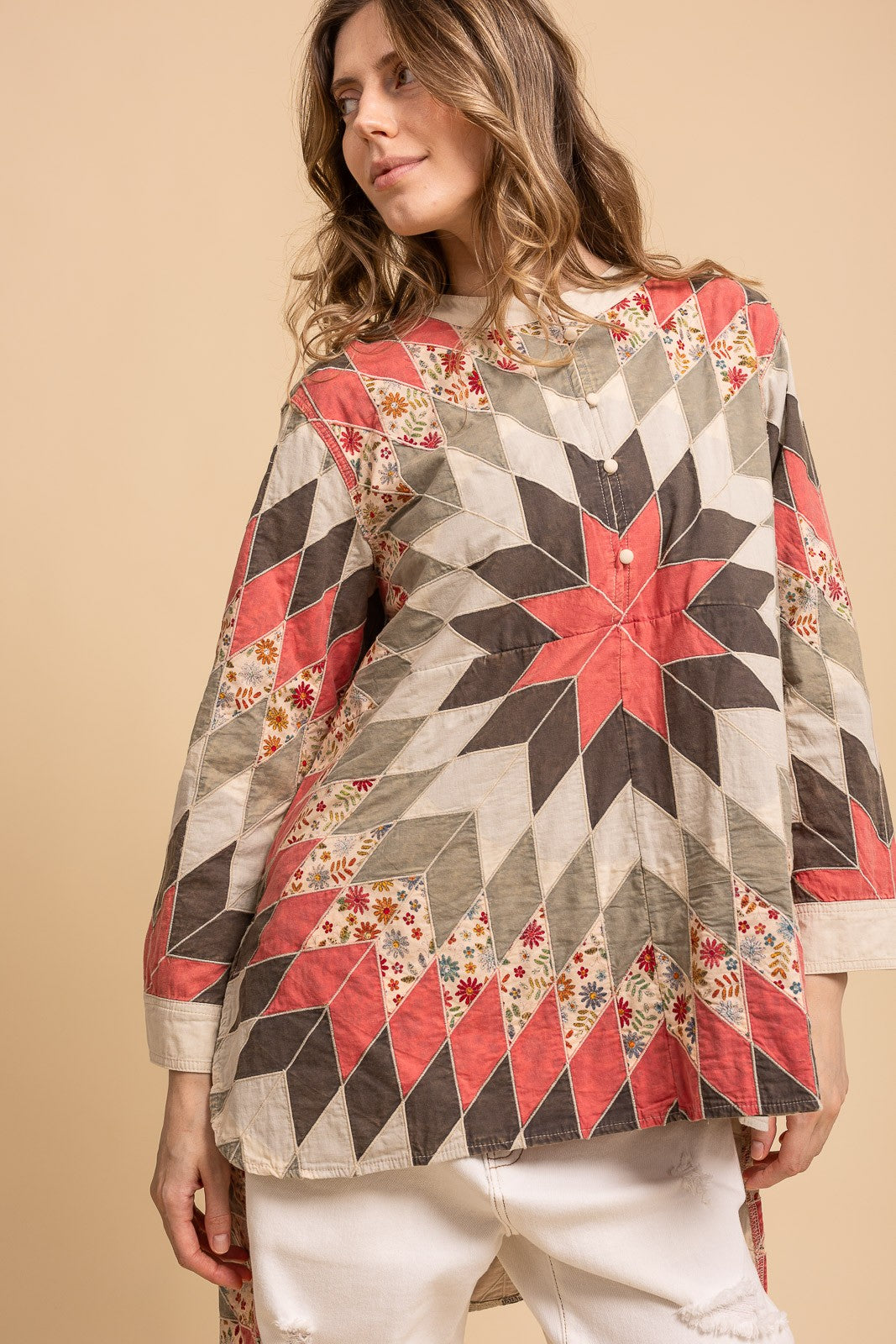 Quiltwork Vintage Inspired High-low Tunic Top