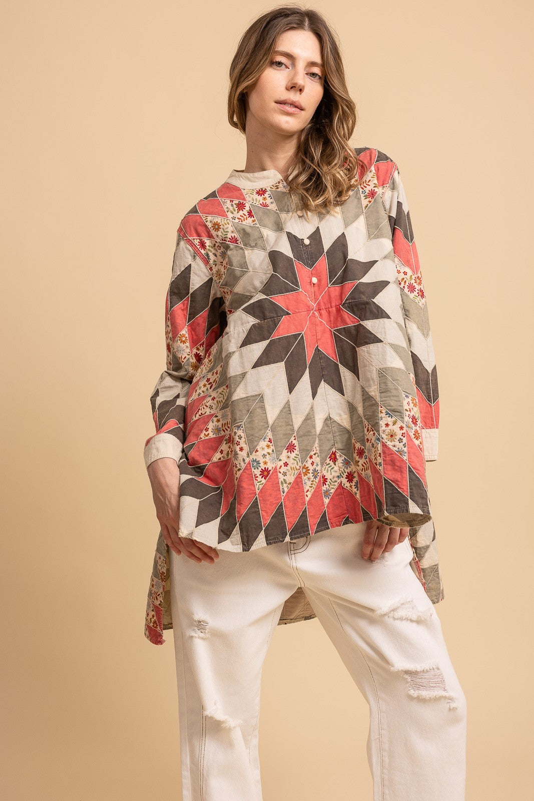 Quiltwork Vintage Inspired High-low Tunic Top