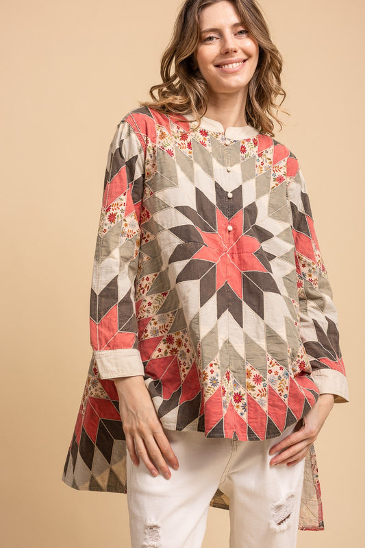 Quiltwork Vintage Inspired High-low Tunic Top
