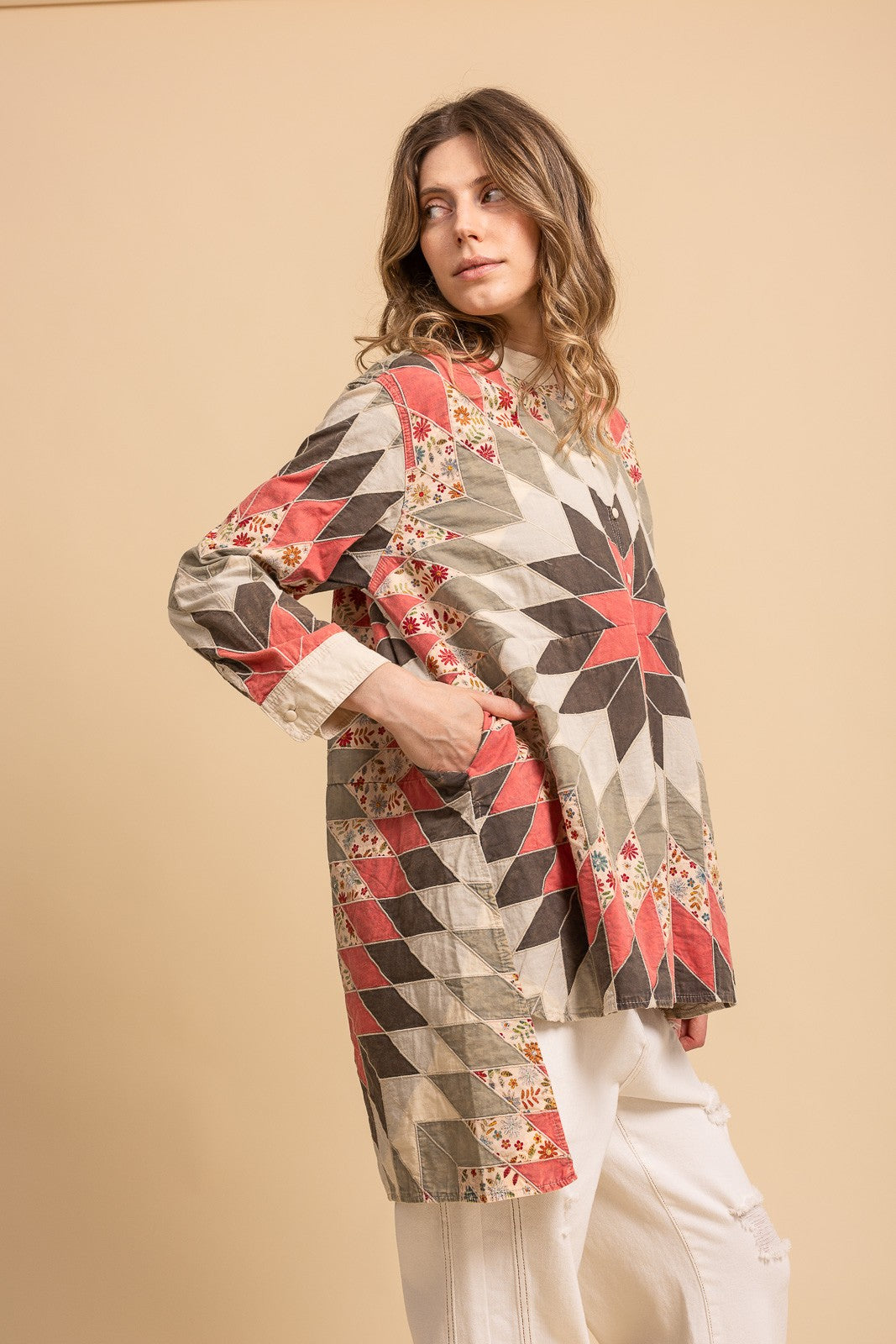 Quiltwork Vintage Inspired High-low Tunic Top