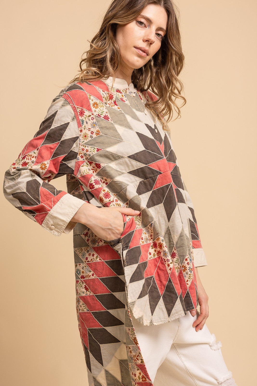 Quiltwork Vintage Inspired High-low Tunic Top