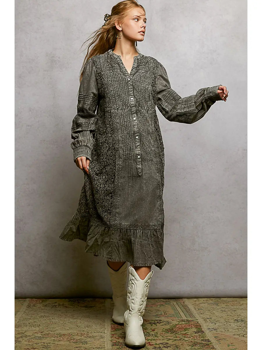 Woven BoHo Charcoal Dress