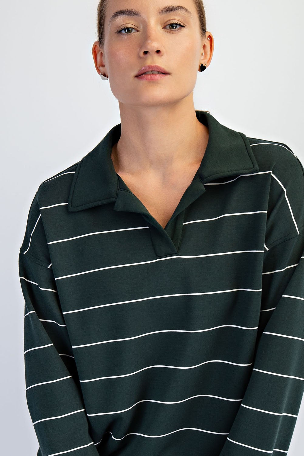 Modal Scuba Stripe Polo Sweatshirt (Dark Cherry/Cream or Regency Green/Cream Stripe)