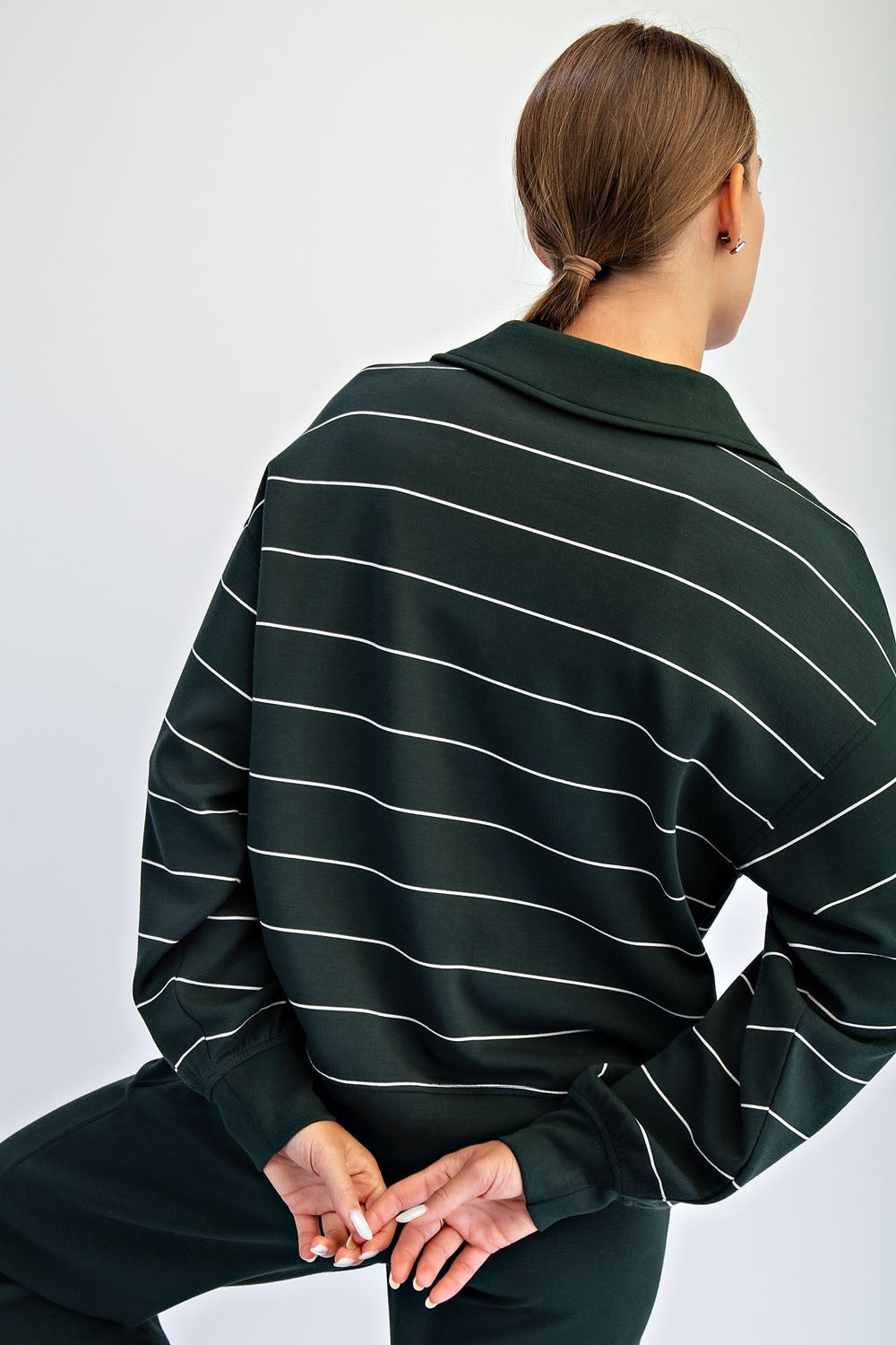 Modal Scuba Stripe Polo Sweatshirt (Dark Cherry/Cream or Regency Green/Cream Stripe)