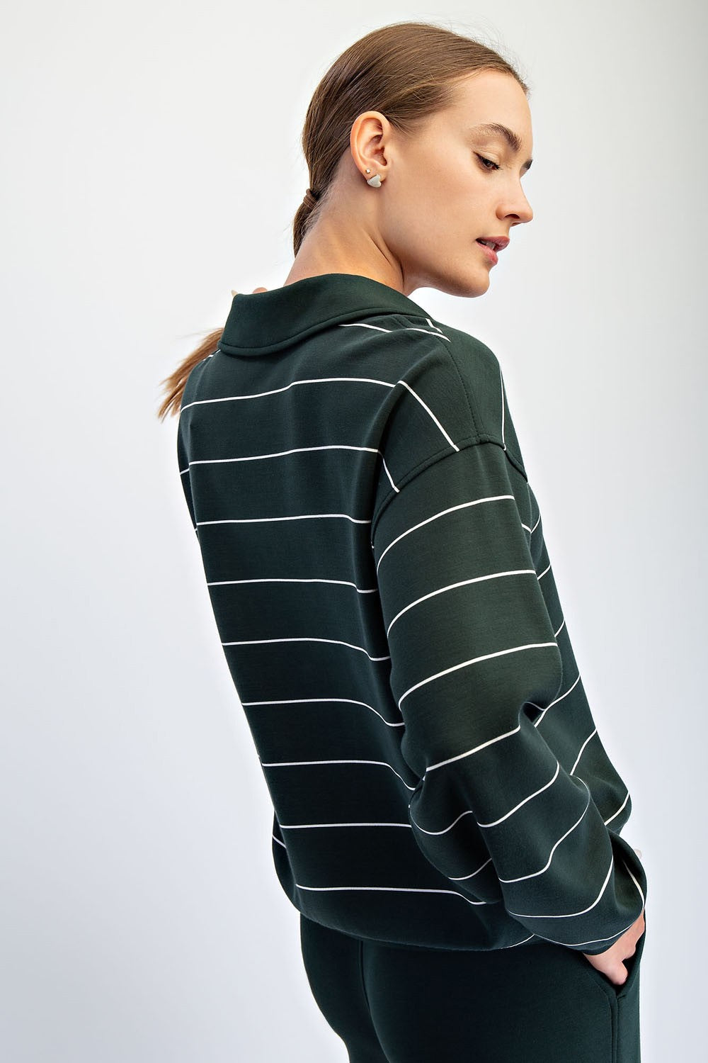 Modal Scuba Stripe Polo Sweatshirt (Dark Cherry/Cream or Regency Green/Cream Stripe)