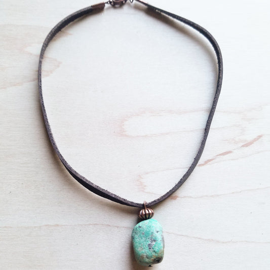 Vegan Leather Choker with Genuine Natural Turquoise Accent 242z