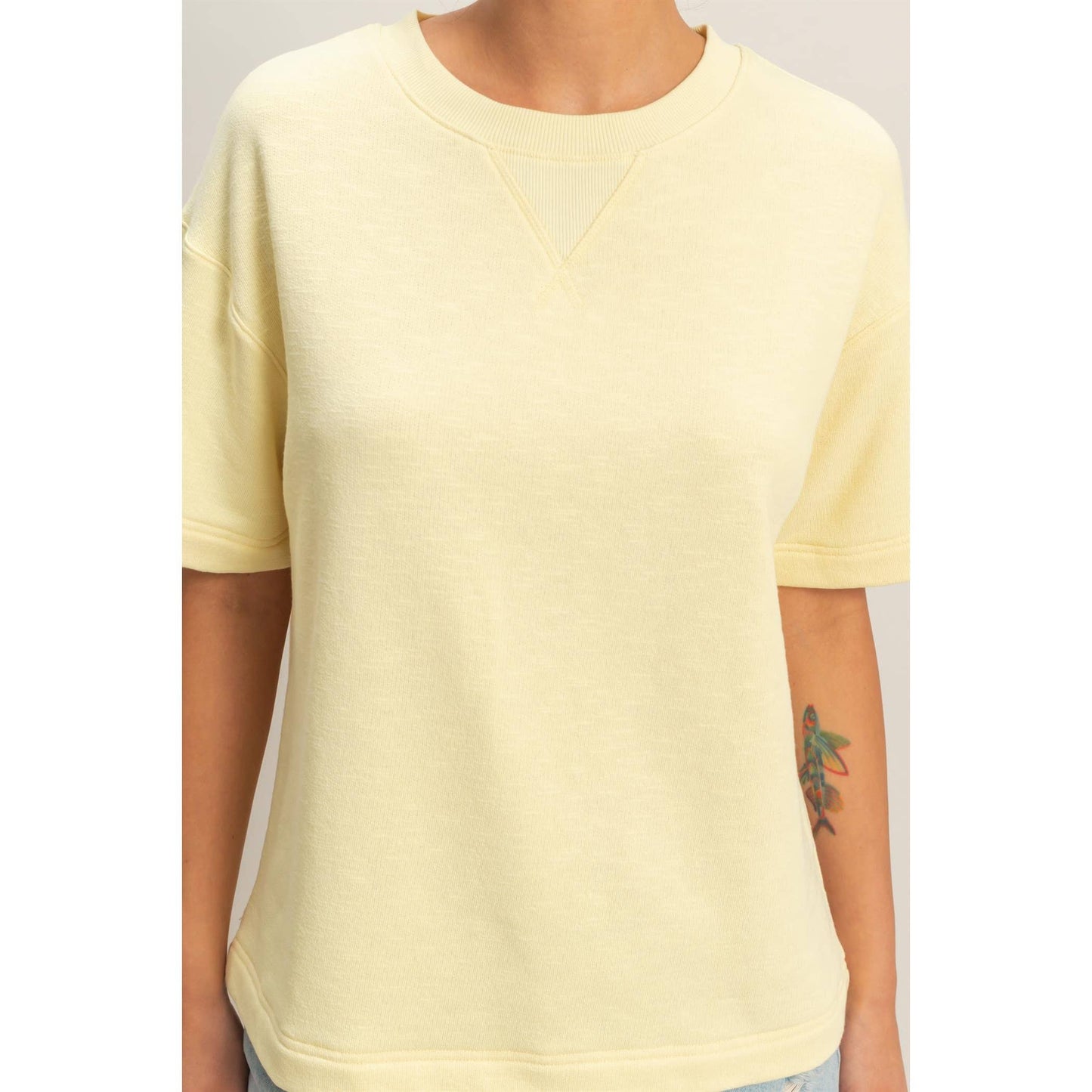 Crew Neck Short Sleeve Top (Pale Yellow or Sage Green)