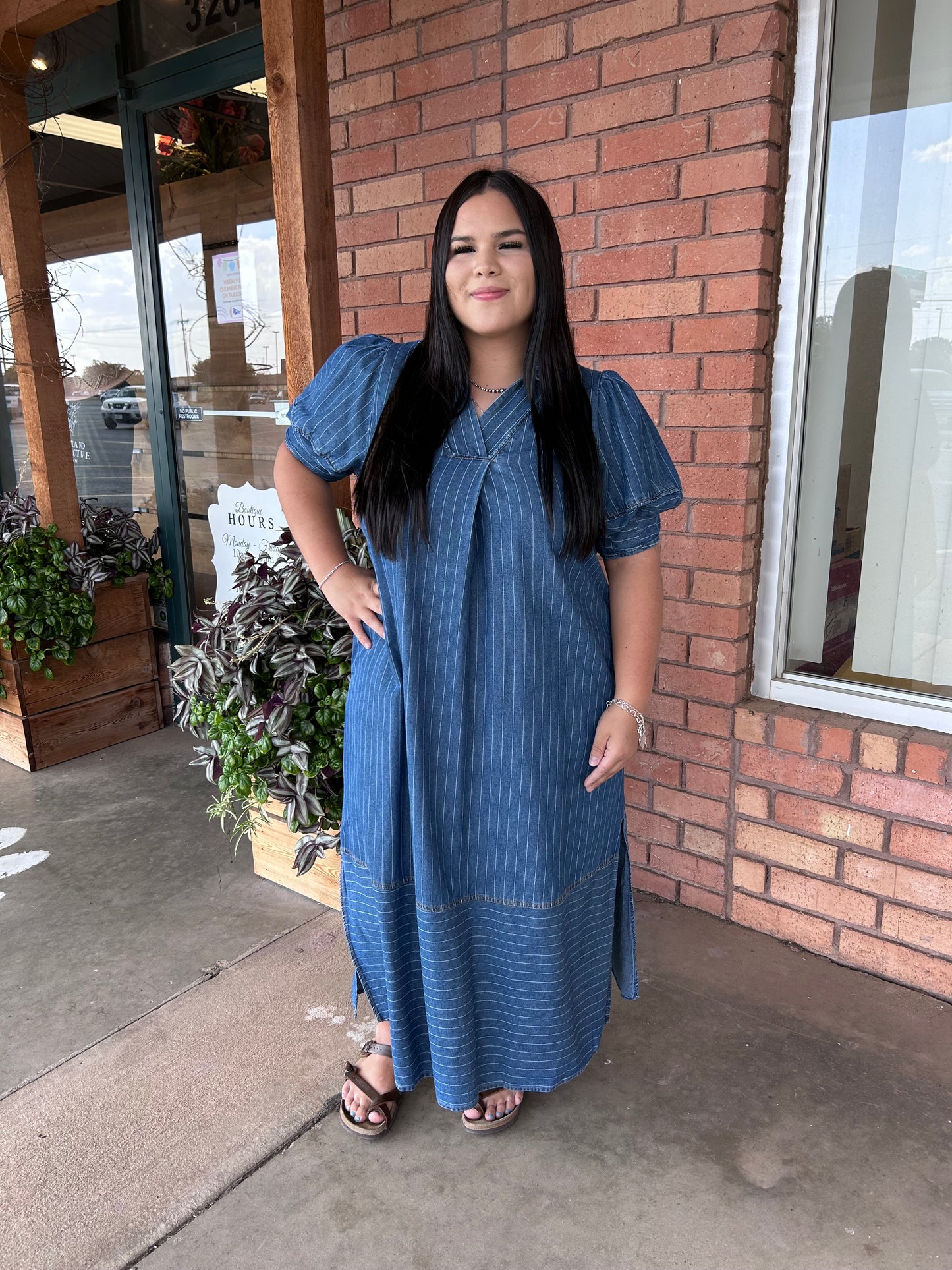 Denim Puff Sleeve Midi Dress