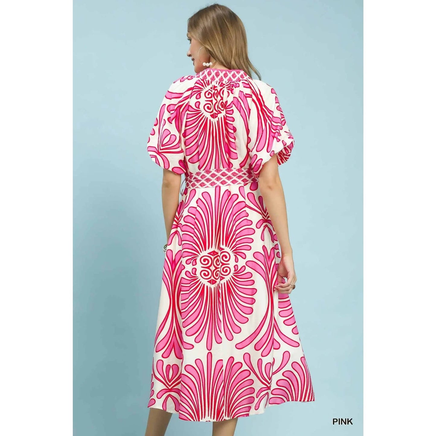 Geo Floral Belted Midi Dress