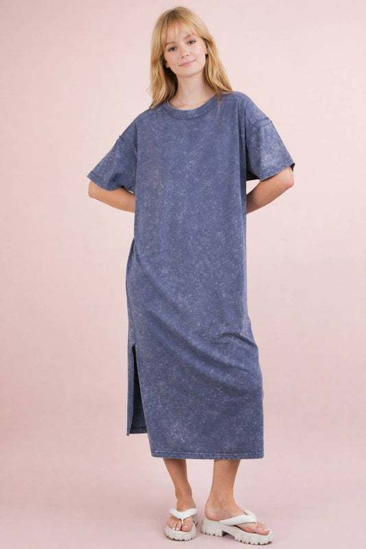 Mineral Washed Casual Comfy Midi Dress
