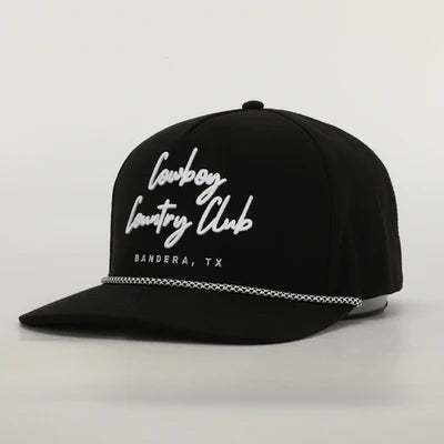 Cowboy Country Club Adjustable Cursive Roped Hat- Black