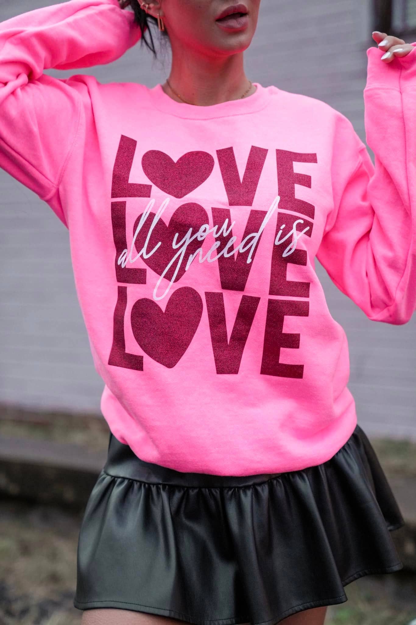 Love Is All You Need | Glitter | Hot Pink | Sweatshirt