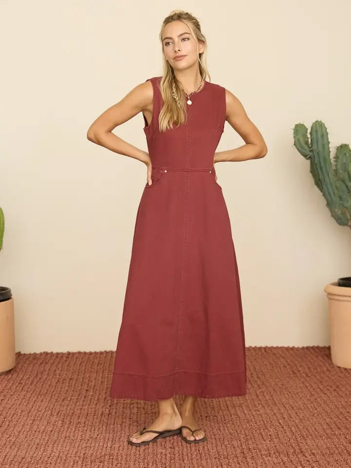 Burgundy Seam Detail Midi Dress