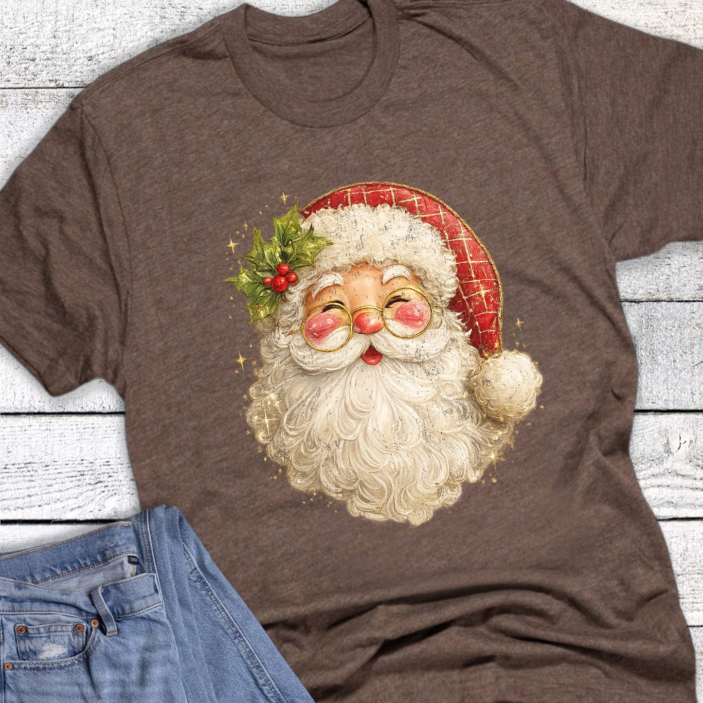 Christmas Vintage Santa with Holly Graphic Tee