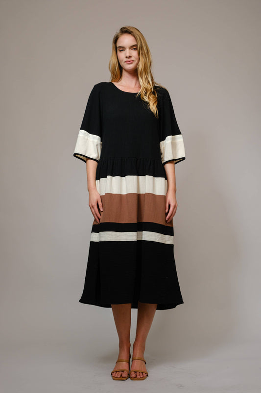 Color Block Stripe Midi Dress
