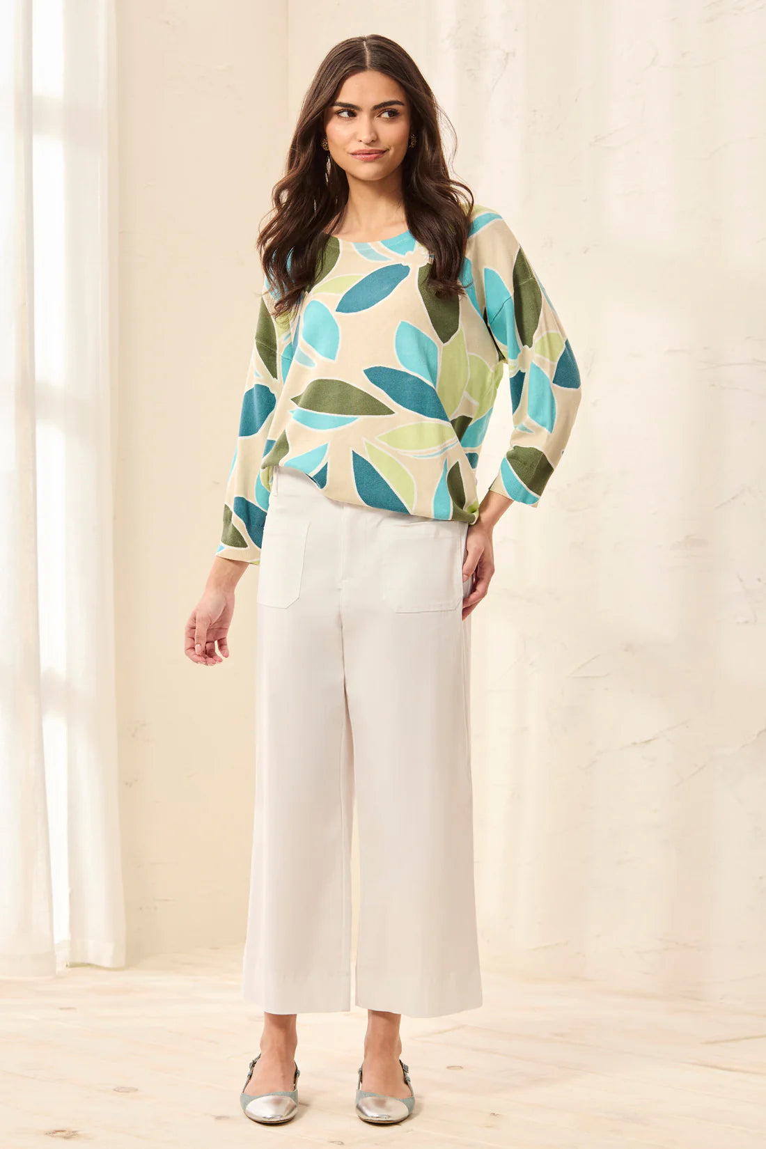 TRIBALSignature Stretch Twill Button‑Front Wide‑Leg Ankle Pants