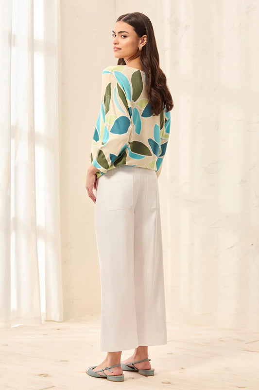 TRIBALSignature Stretch Twill Button‑Front Wide‑Leg Ankle Pants