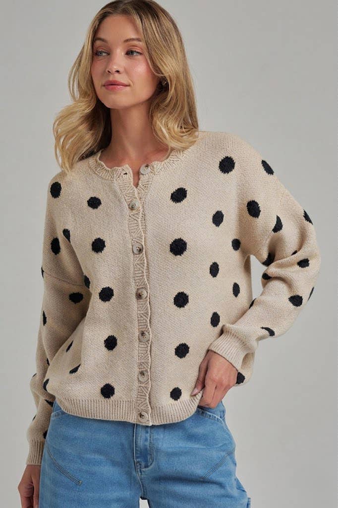 SOFT TOUCH POLKA DOT BUTTON DOWN SWEATERCARDIGAN