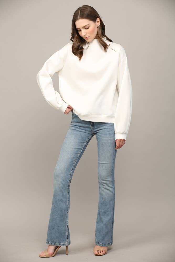 ZIPPER TRIMMED ROUND NECK SWEATSHIRT