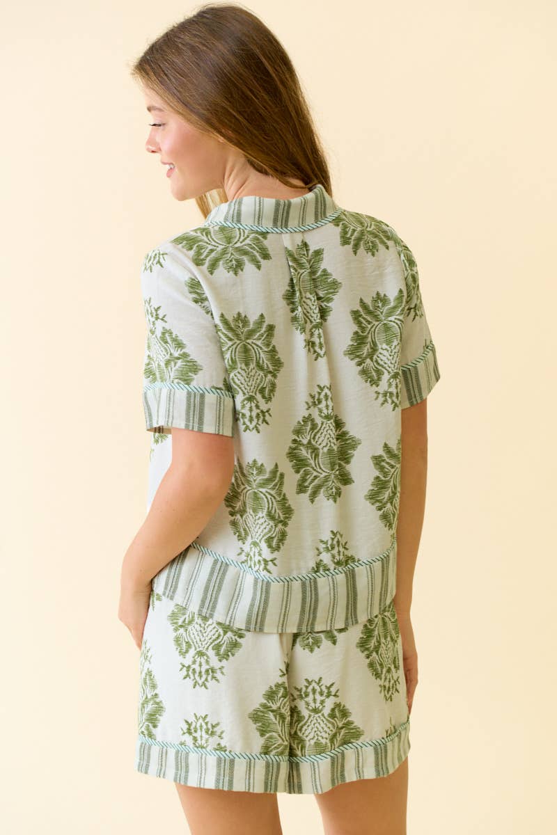 PRINT & STRIPE MIX BUTTON DOWN SHORT SLEEVE SHIRT
