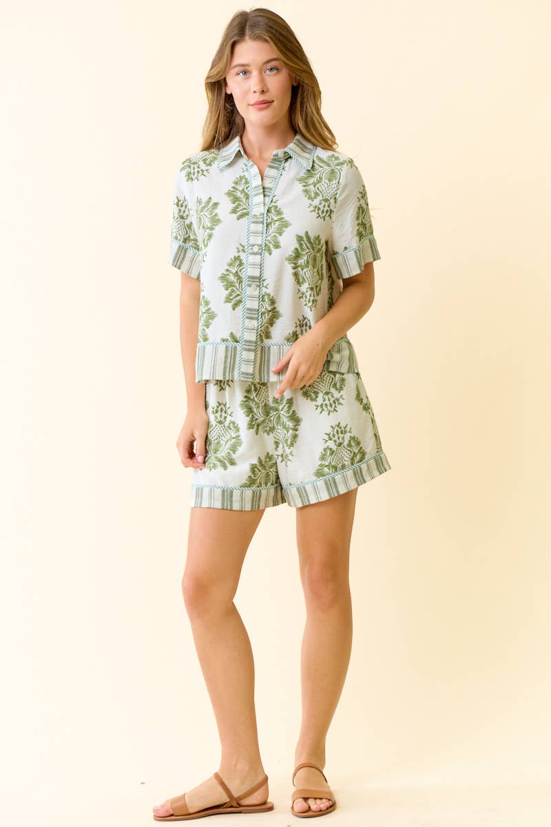 PRINT & STRIPE MIX BUTTON DOWN SHORT SLEEVE SHIRT