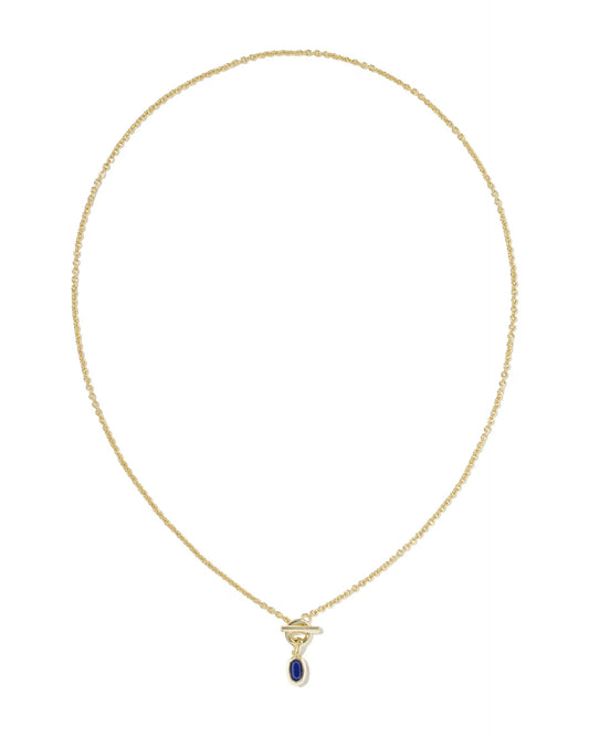 Kendra Scott Mini Elisa Gold Toggle Short Pendant Necklace in Gold Blue Lapis