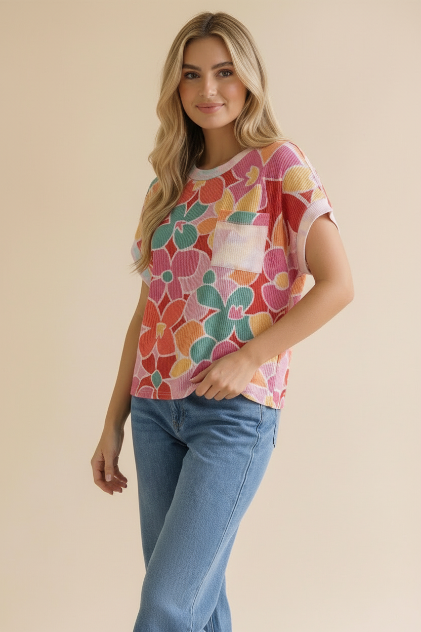 Dolman Sleeve Floral Oversized Top
