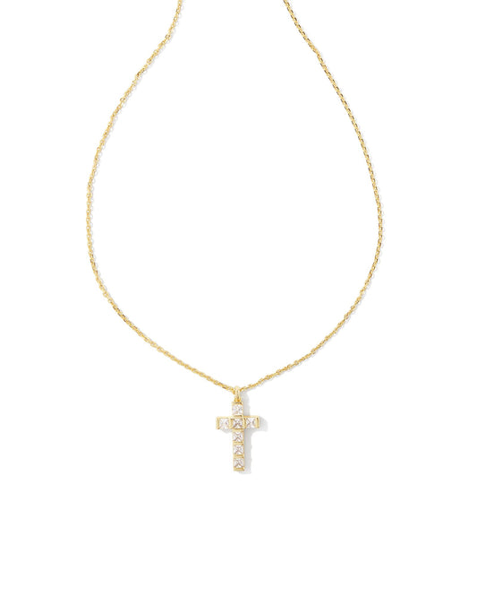 Kendra Scott GRACIE CROSS SHORT PENDANT NECKLACE GOLD or SILVER WHITE CRYSTAL