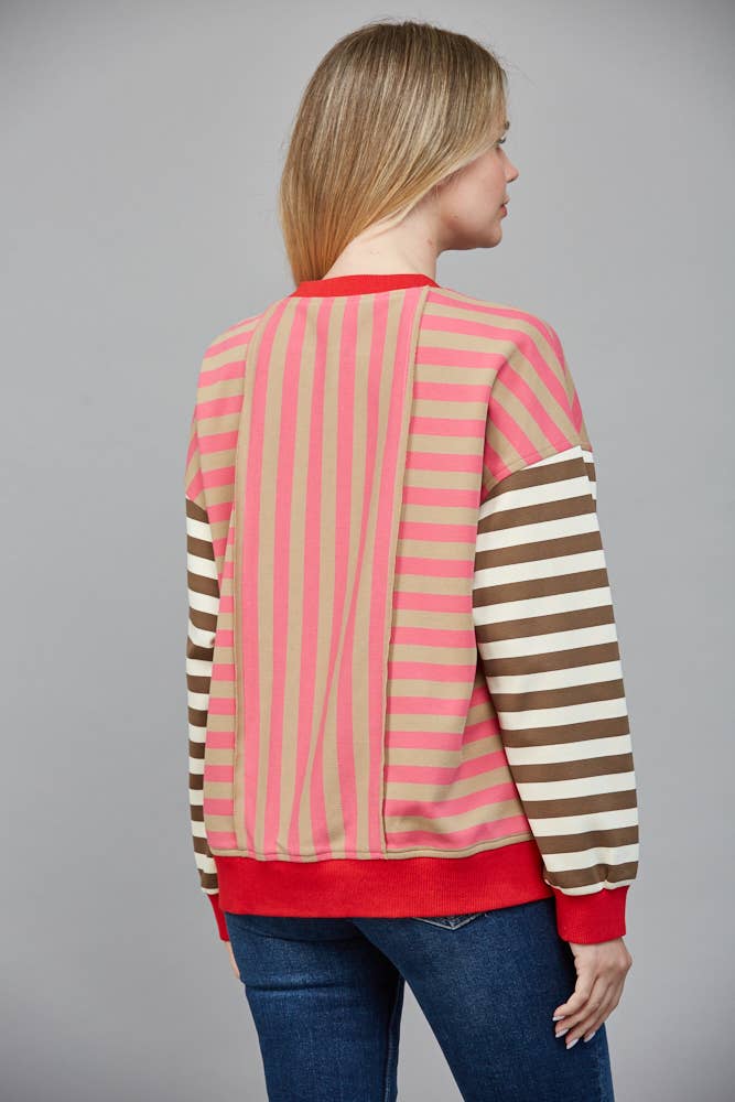 STRIPE COLOR DETAIL FRONT BUTTON CLOSURE CARDIGAN