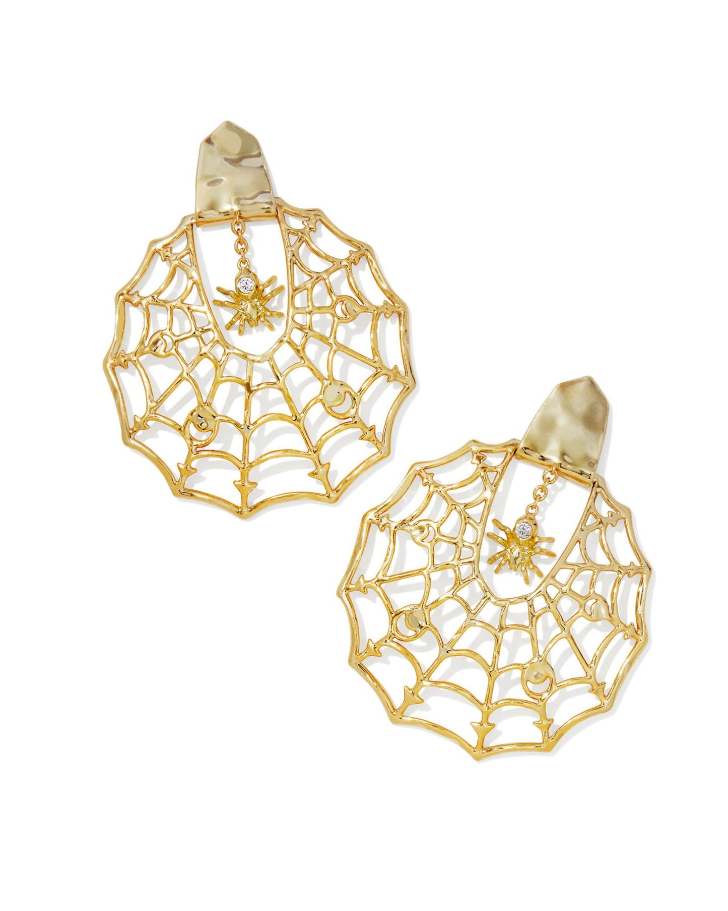 Spider Web Statement Earrings in Gold White Crystal