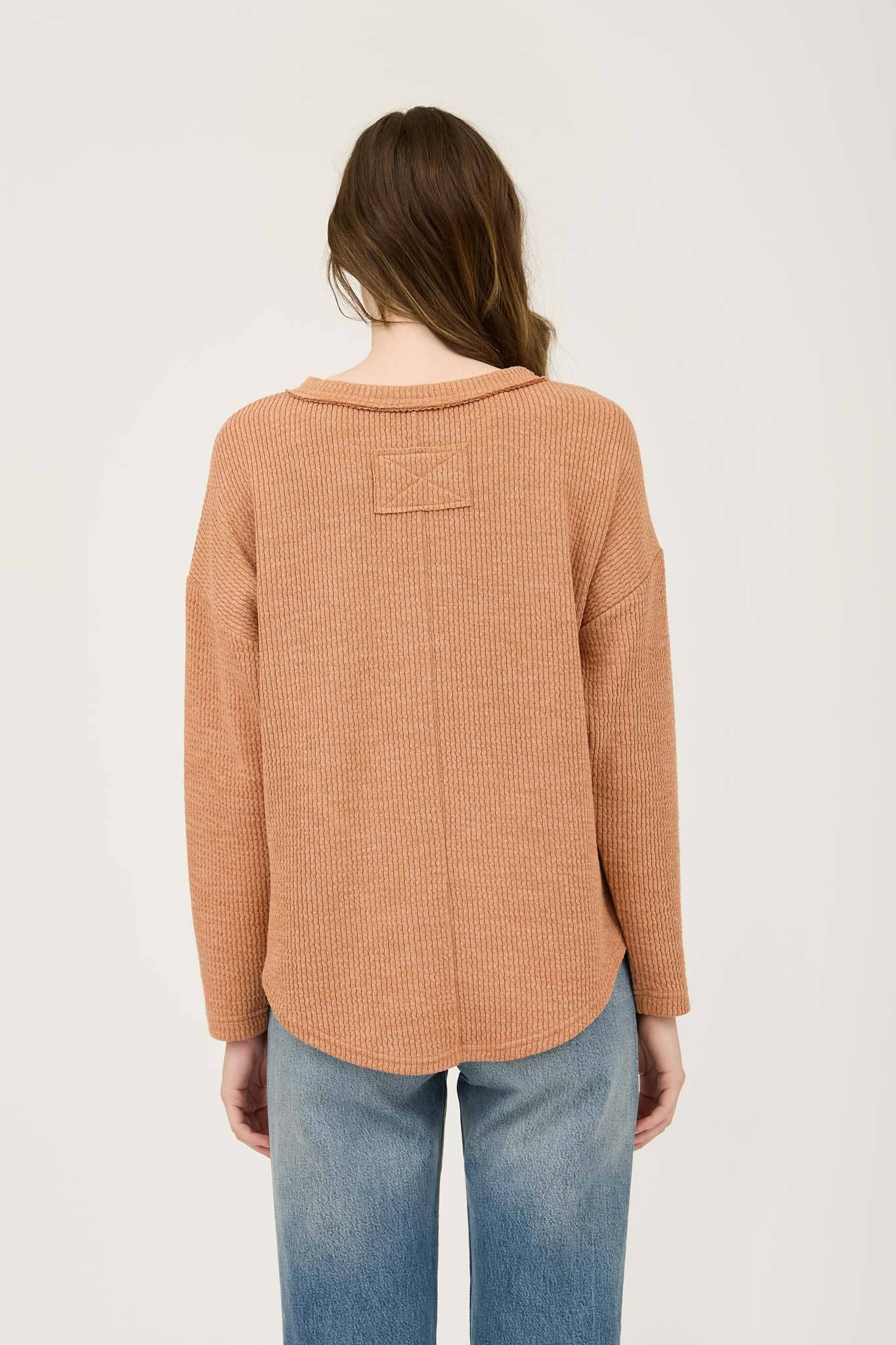 WAFFLE KNIT HENLEY LONG SLEEVE KNIT TOP (3 Colors)