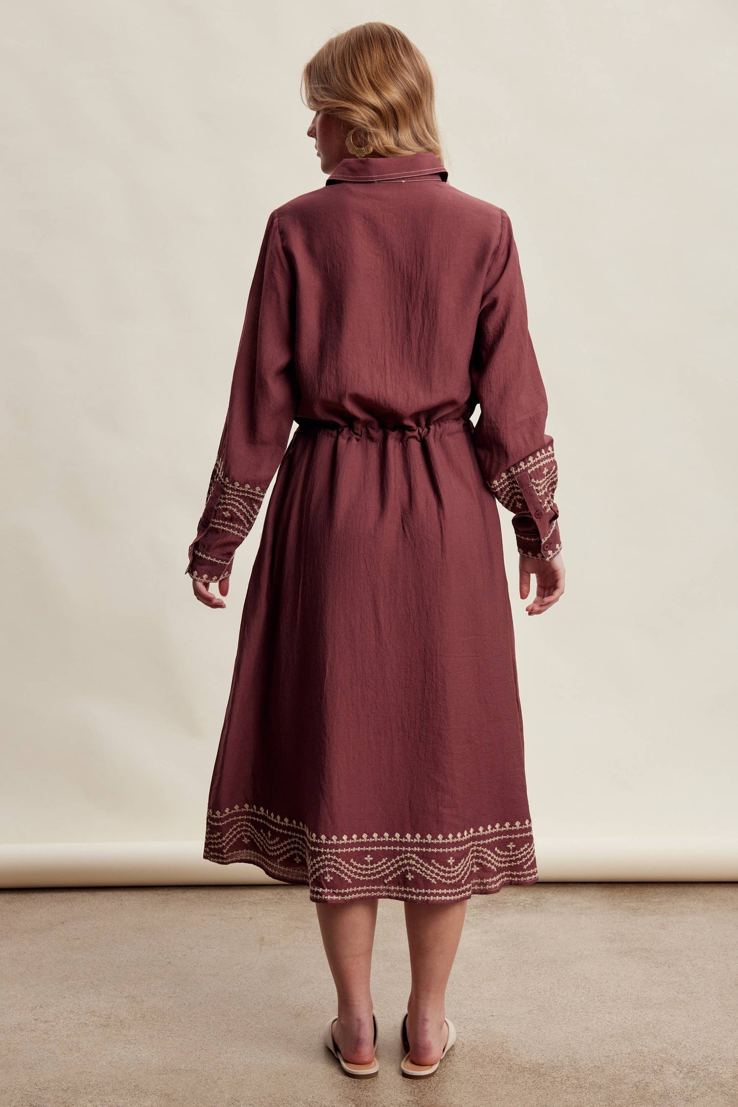 Embroidered Button Front Midi