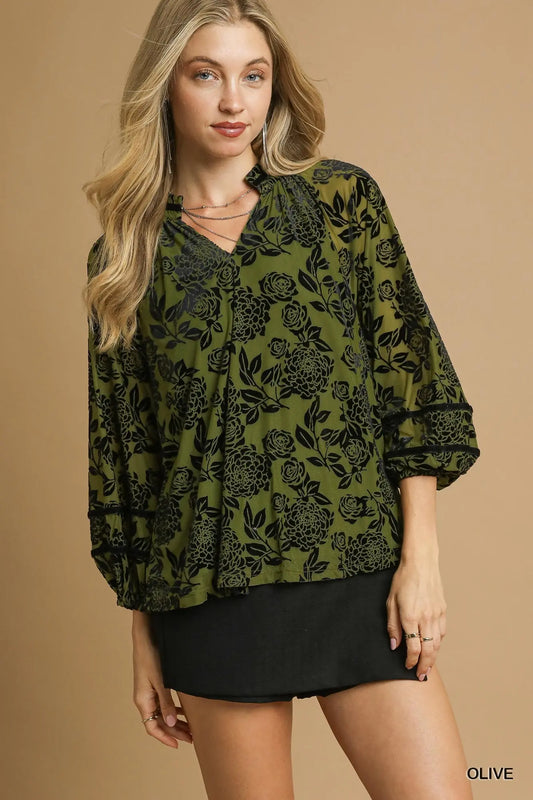 Floral Velvet Burnout Blouse
