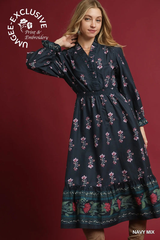 Floral Maxi Dress with Smocked Waist &amp; Ruffle Trim