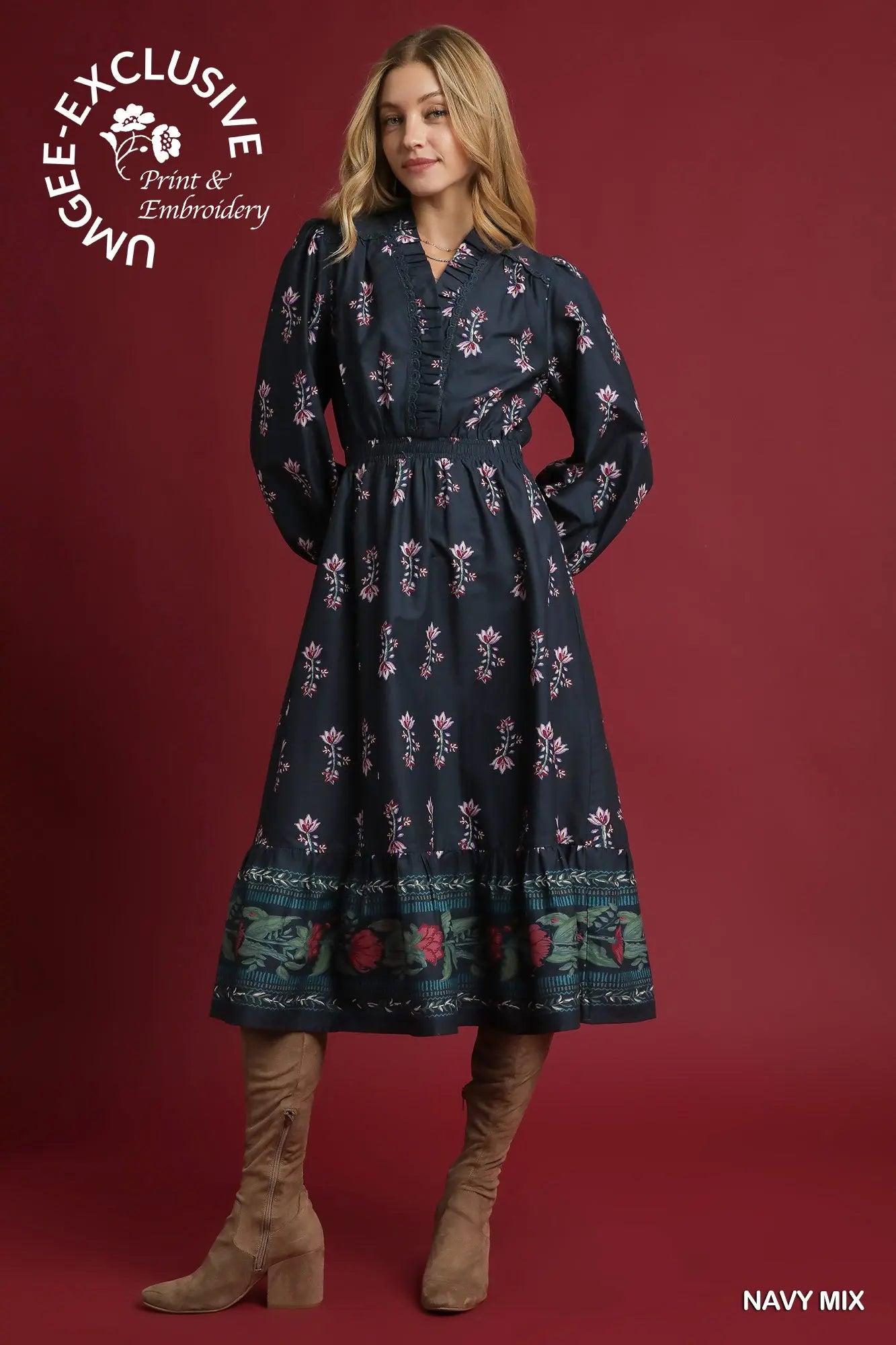 Floral Maxi Dress with Smocked Waist &amp; Ruffle Trim