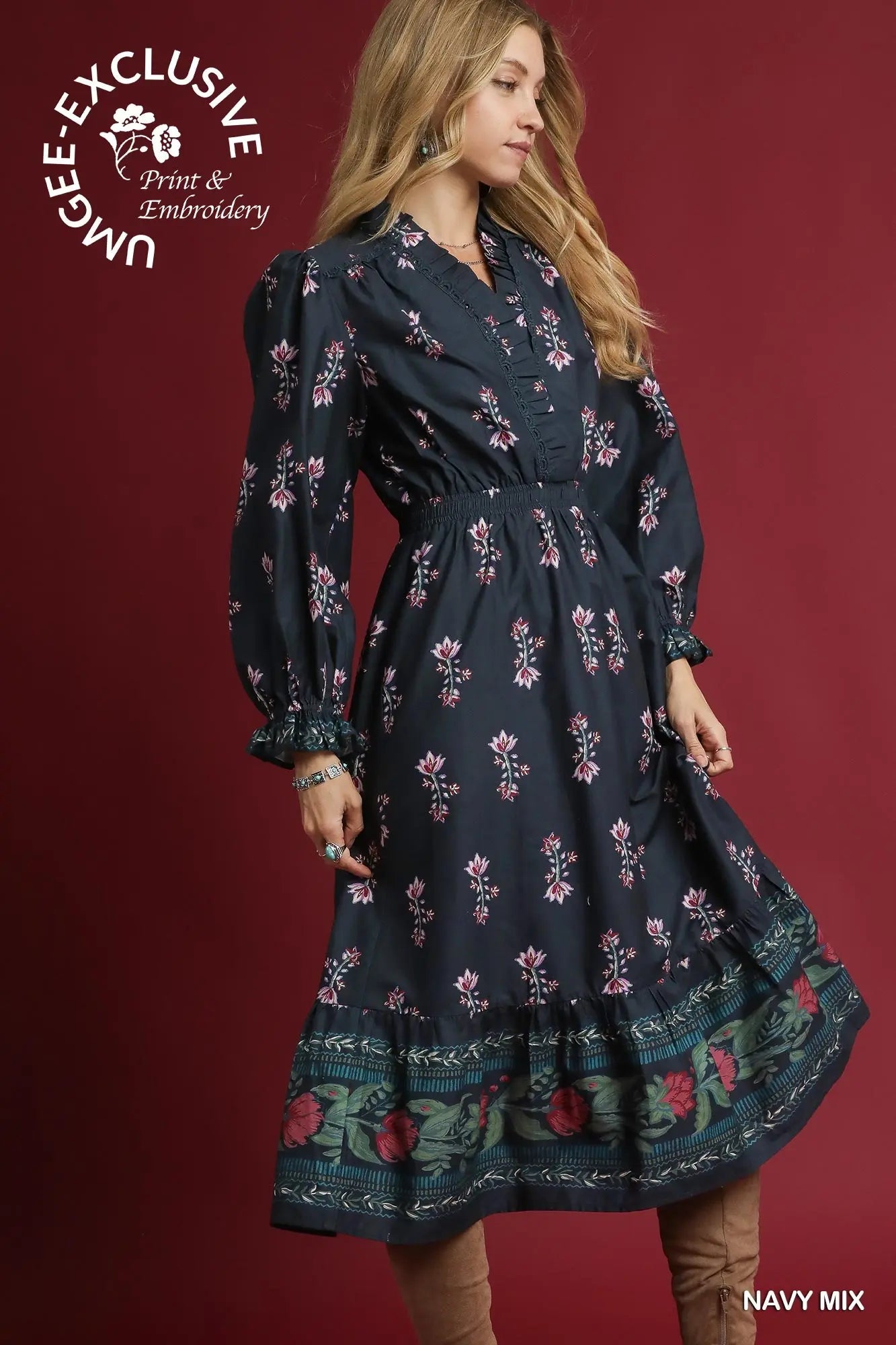 Floral Maxi Dress with Smocked Waist &amp; Ruffle Trim