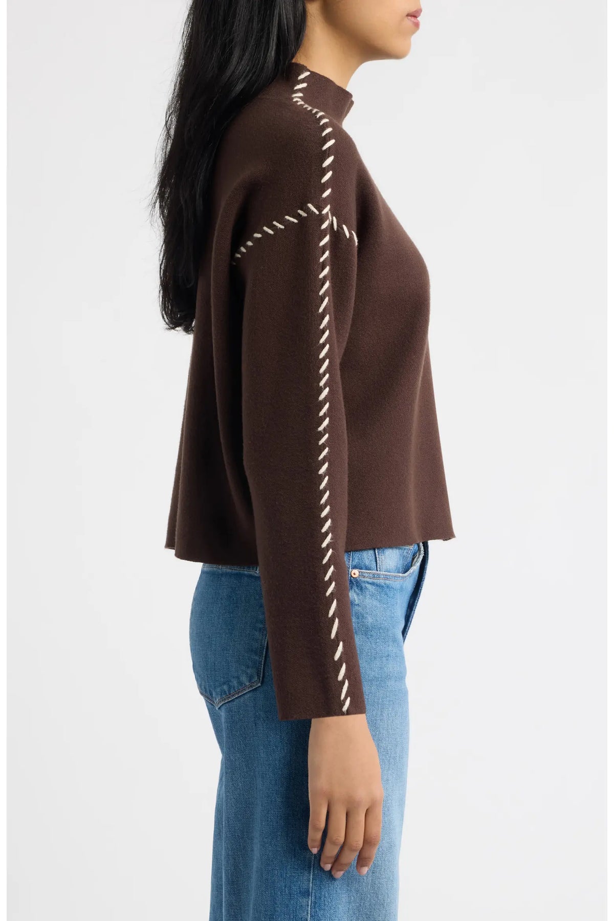 Whipstitched Mock Neck Sweater