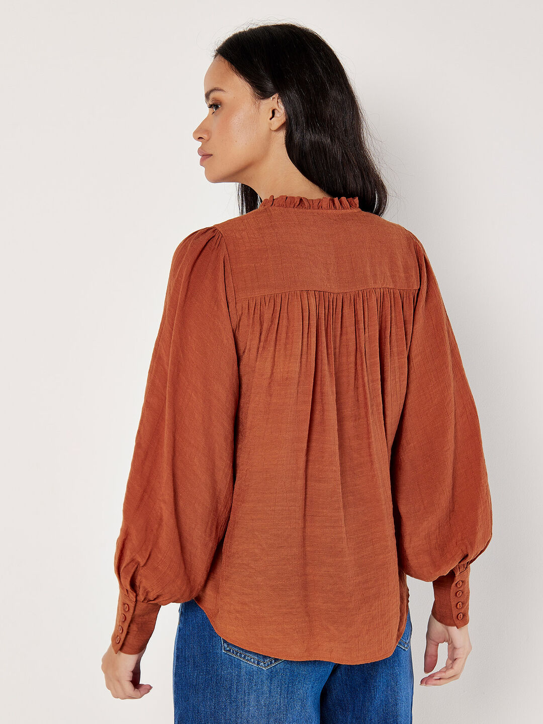 Ruth Ruffle Neck Button Blouse