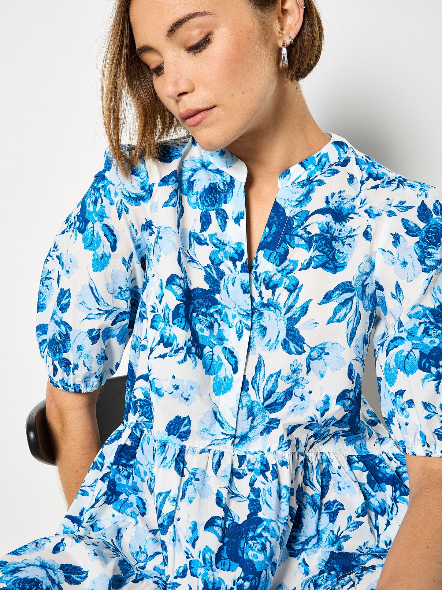 Apricot Poplin Short Tiered Babydoll Dress