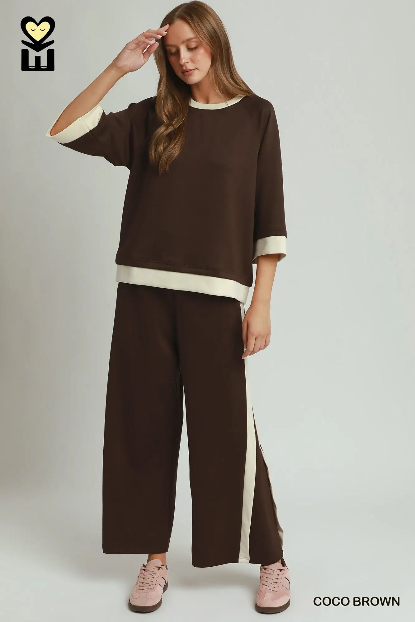 LUXEKNIT Colorblock Crewneck Raglan Sleeve Top (Coco Brown or Marsala)