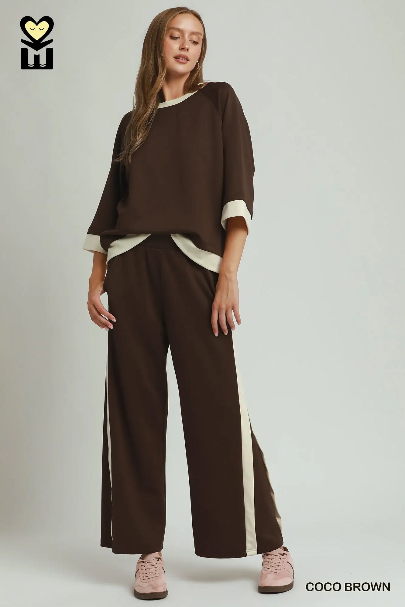 LUXEKNIT Colorblock Side Stripe Straight Pants (Coco Brown or Marsala)