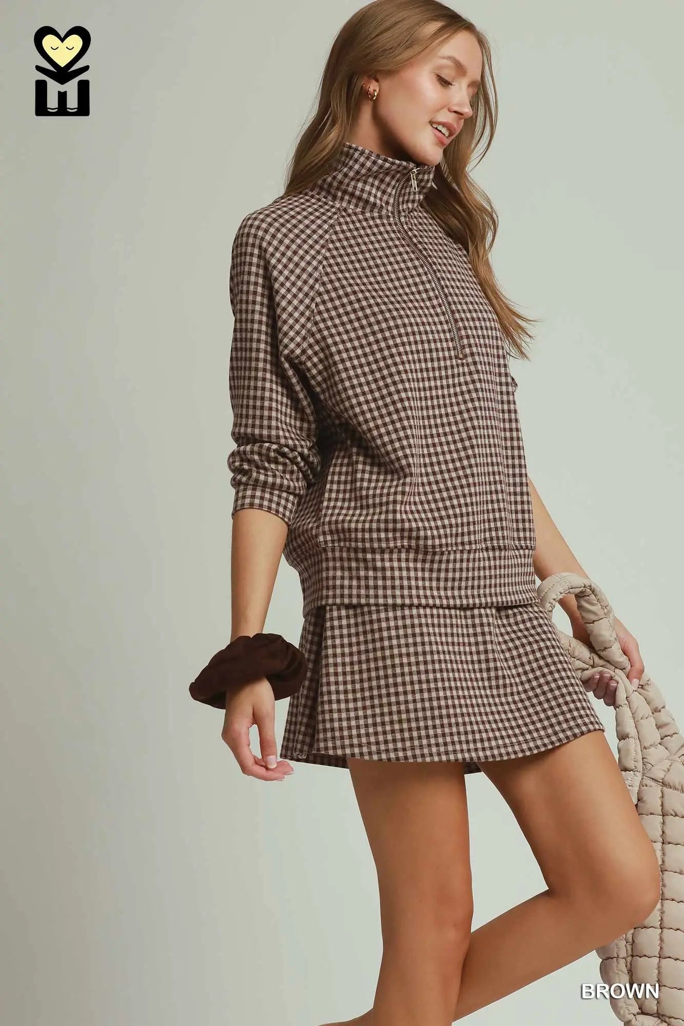 Gingham Half Zip Pullover