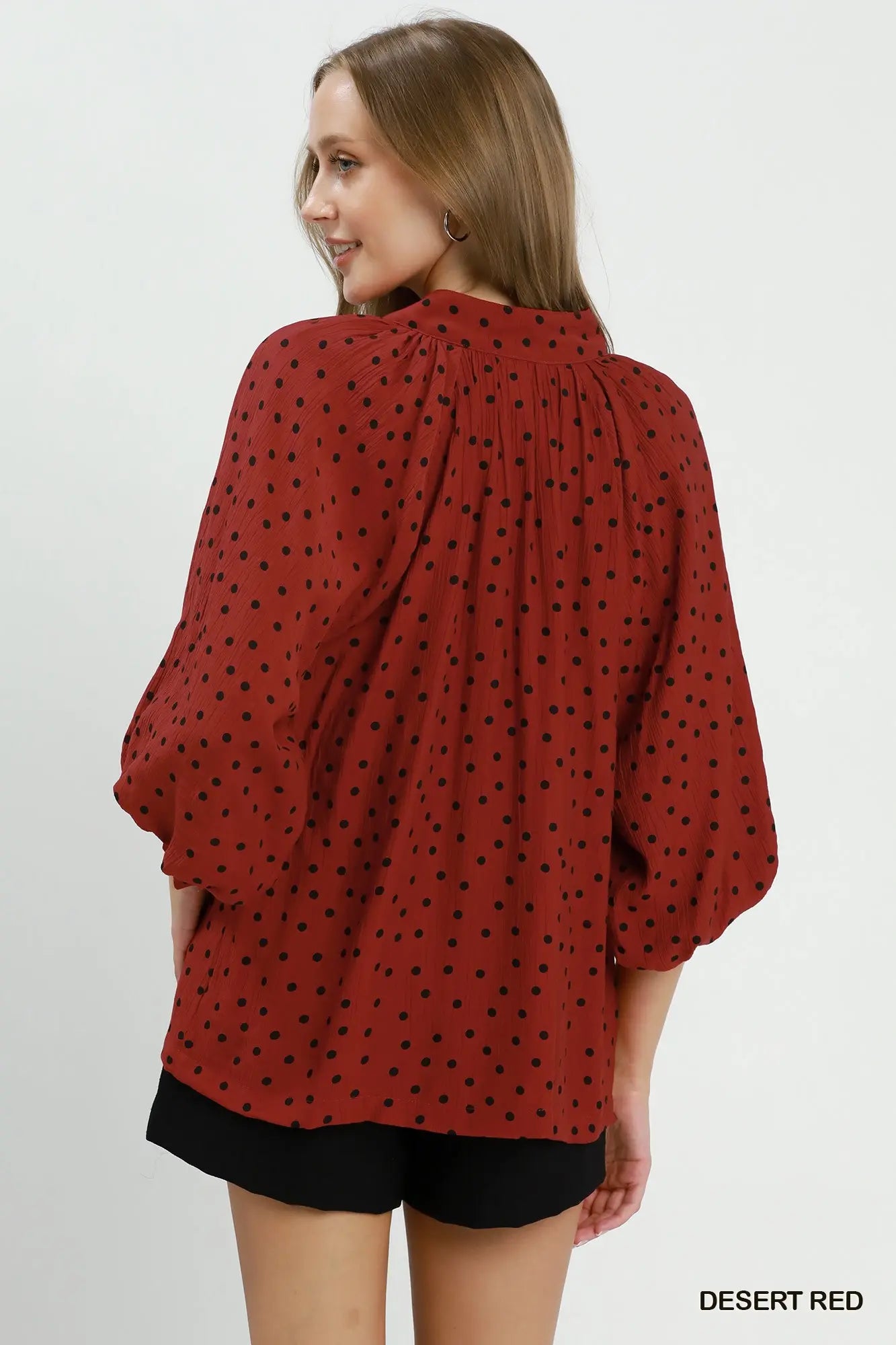 Polka Dot Textured Puff Sleeve Blouse