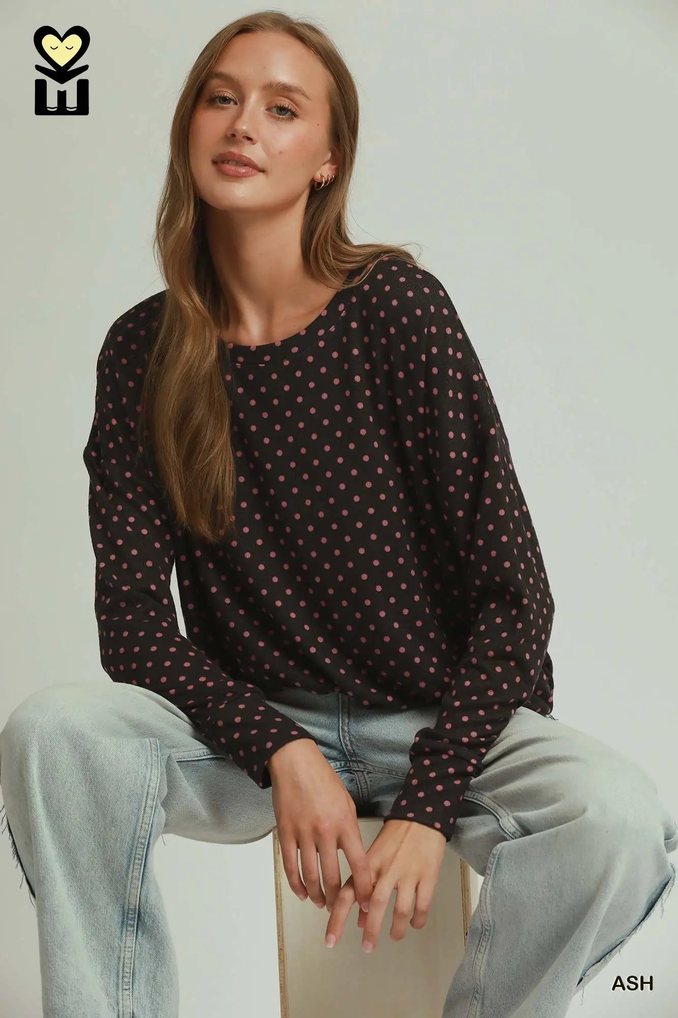 Polka Dot Long Sleeve Bubble Hem Top