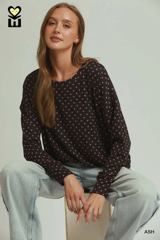 Polka Dot Long Sleeve Bubble Hem Top