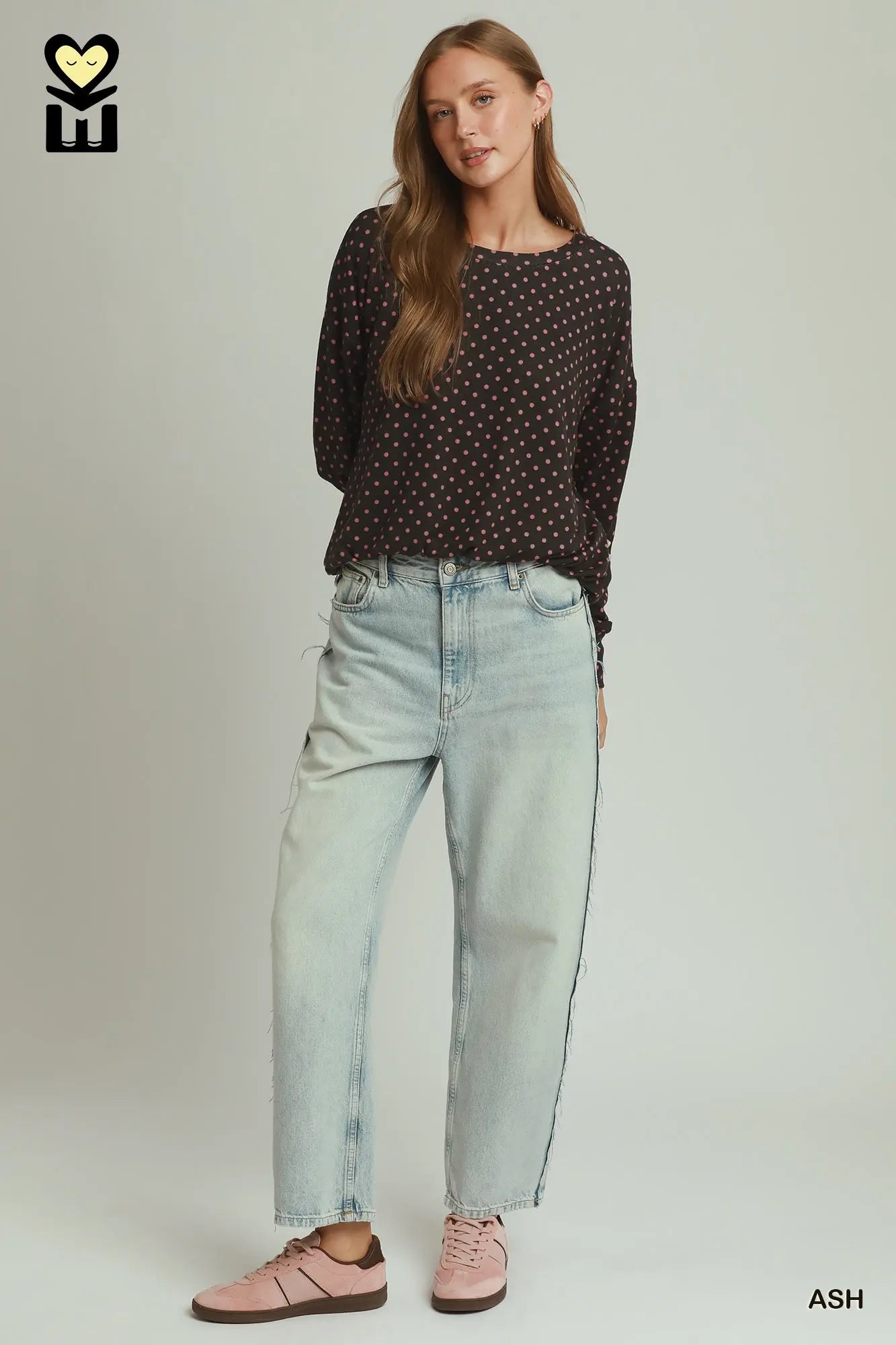 Polka Dot Long Sleeve Bubble Hem Top