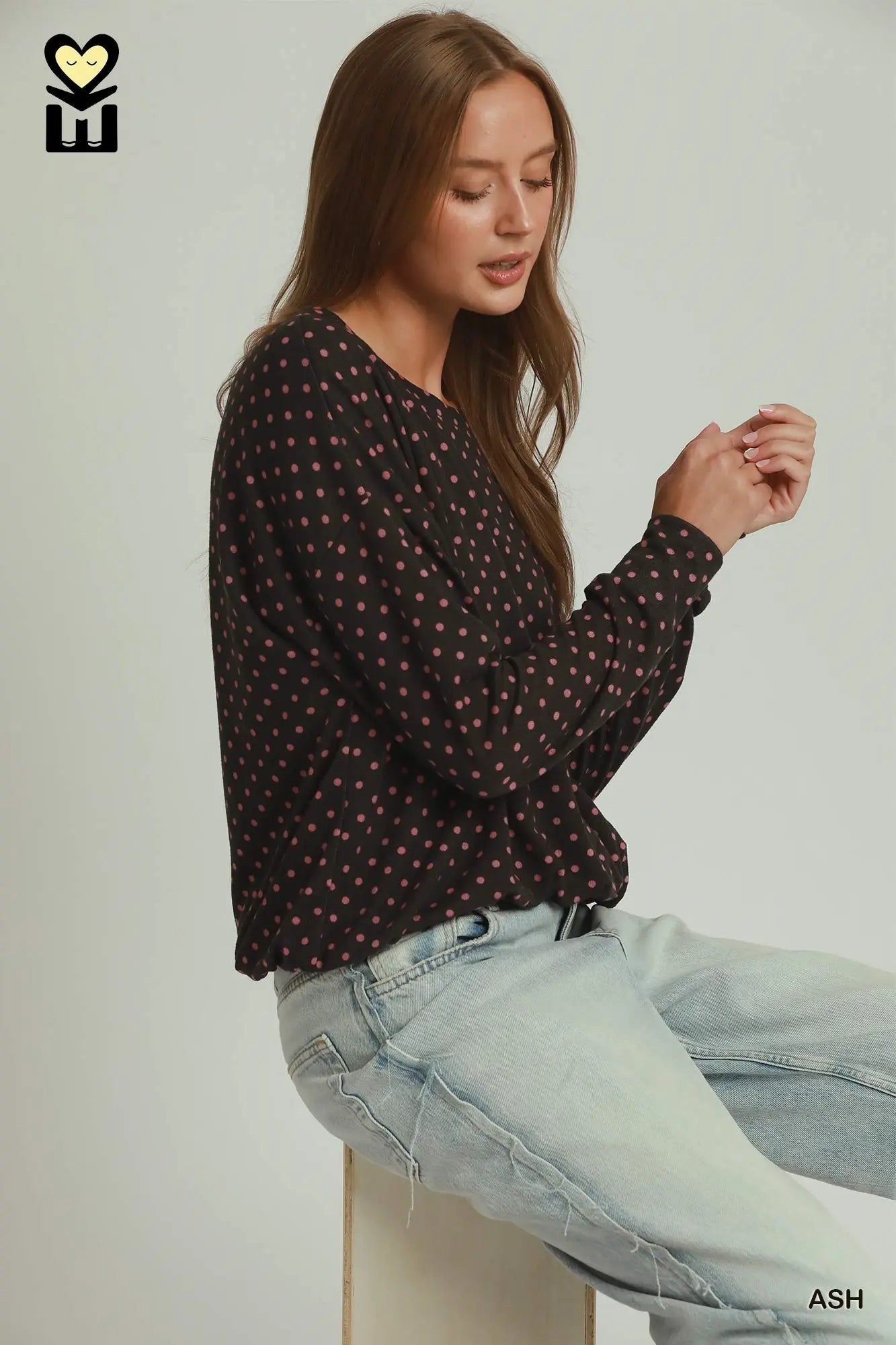 Polka Dot Long Sleeve Bubble Hem Top