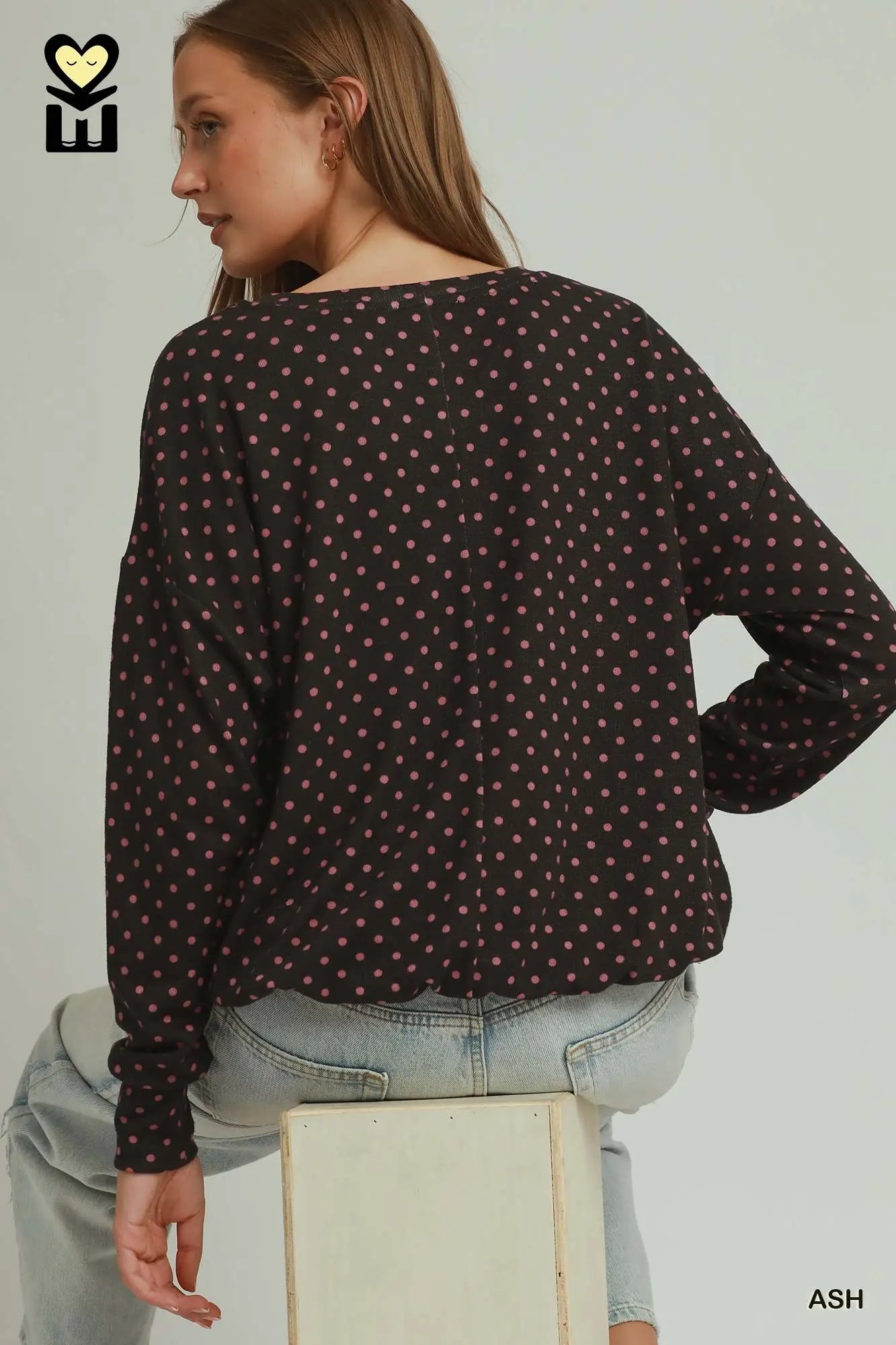 Polka Dot Long Sleeve Bubble Hem Top