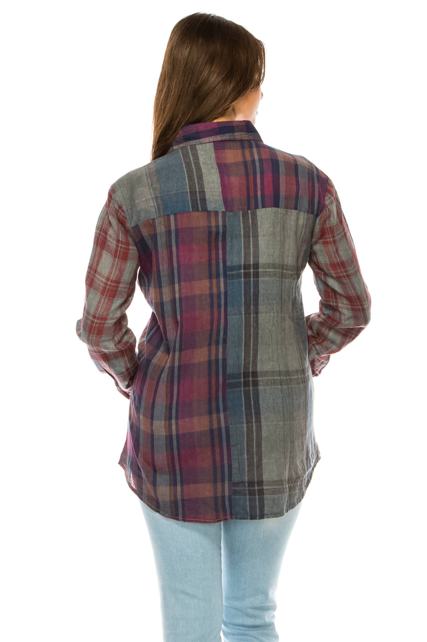 Zoee Mixed Plaid Print Button Down Shirt