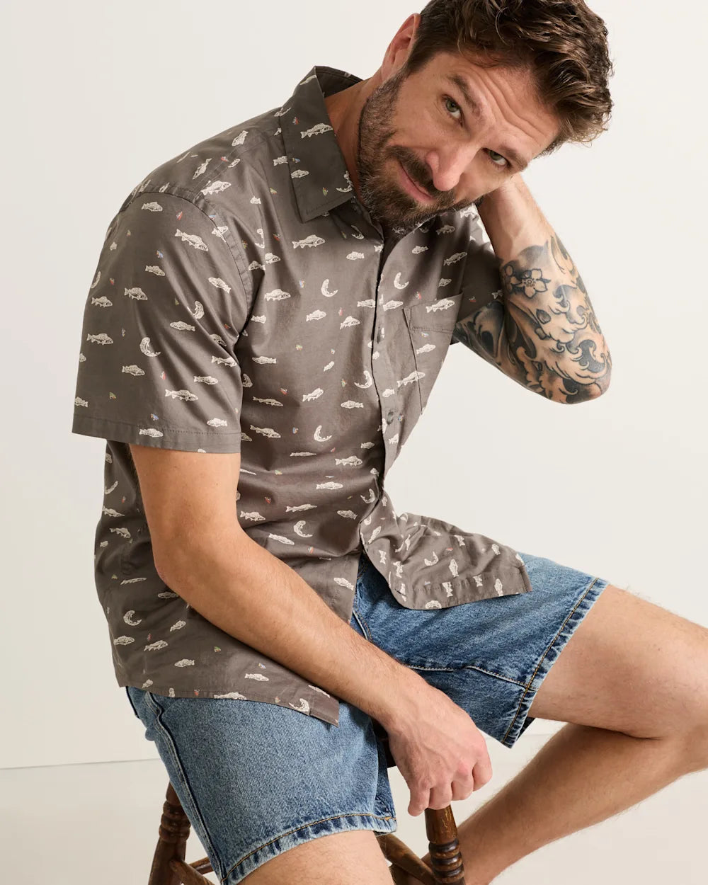 Pendelton MEN'S SHORT-SLEEVE SHORELINE COTTON SHIRT - Fish Grey